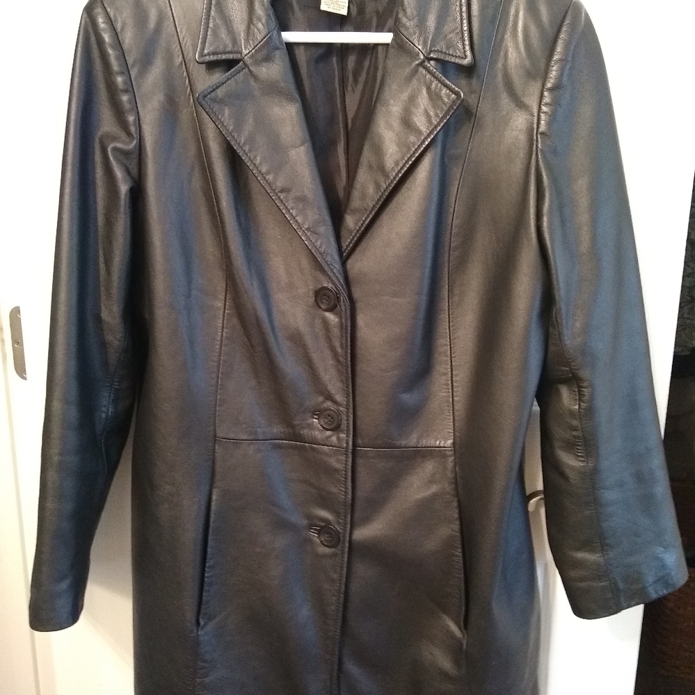 Black leather jacket: Preston & York